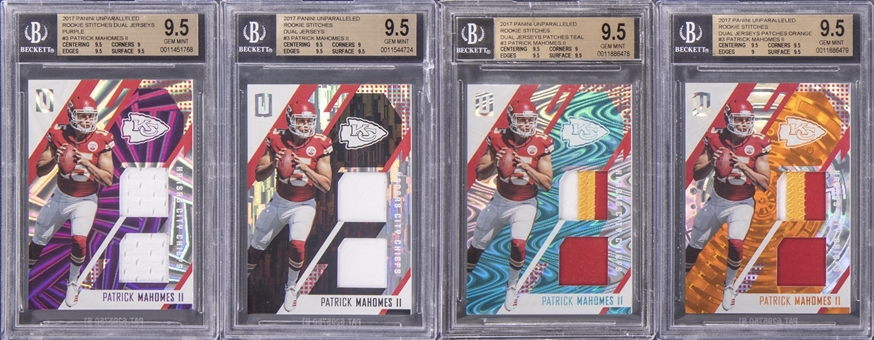 2017 Panini Unparalleled "Rookie Stitches" Dual Jerseys #3 Patrick Mahomes II Jersey Patch Rookie Cards BGS GEM MINT 9.5 Quartet (4)